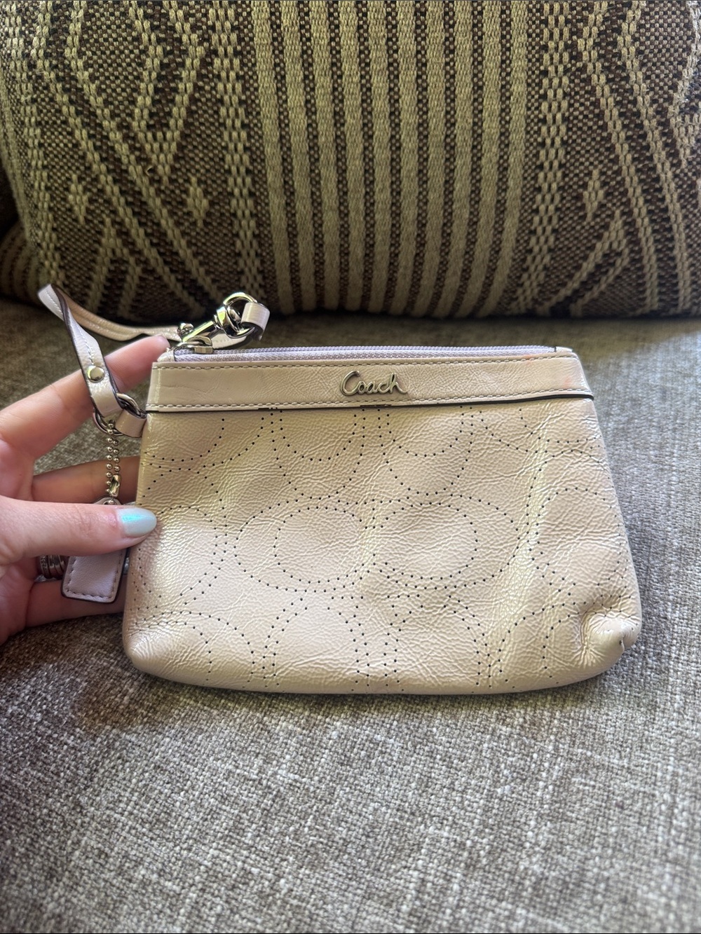 Coach Light Purple and Beige Perforated Leather Wristlet